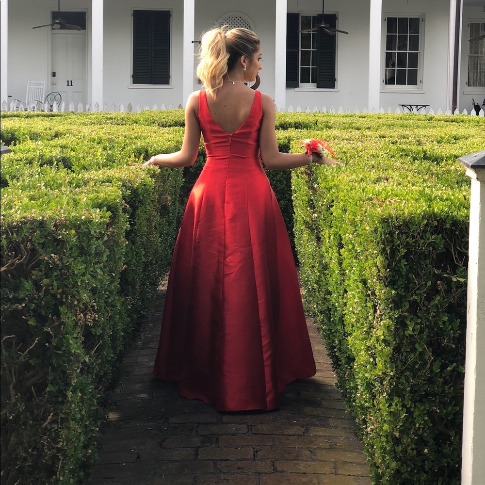 red evening dress